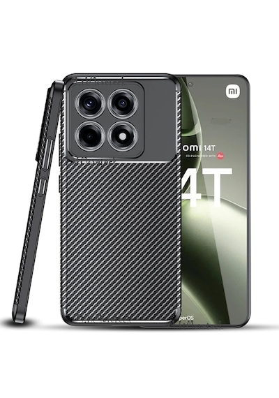 Xiaomi Mi 14t Pro Kılıf Kamera Çıkıntılı Karbon Desenli Silikon