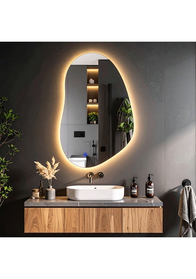 Nelyos Günışığı Lazer Kumlamalı Lavabo & Banyo Aynası Dokunmatik Sensörlü 70 X 45