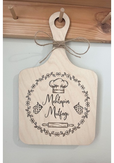 Kişiye Özel Yazılı Ahşap Dekoratif Mutfak Süsü 29x18 Cm Açık Kahverengi