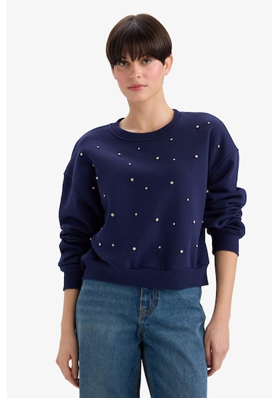 Defacto Boxy Fit Bisiklet Yaka İşlemeli Kalın Sweatshirt G2153ax25wnnv28 Lacivert