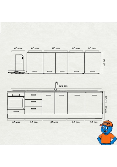 300 Cm Mutfak Dolabı Mdf Kapak Tezgah Dahil Yrkn320 98 Gri