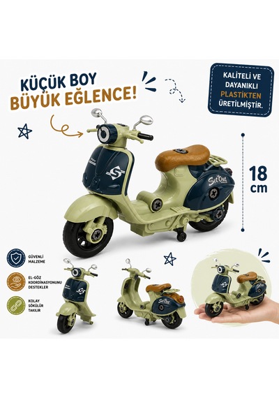 18 Cm Vespa Görünümlü Oyuncak Scooter Mor - Yeşil