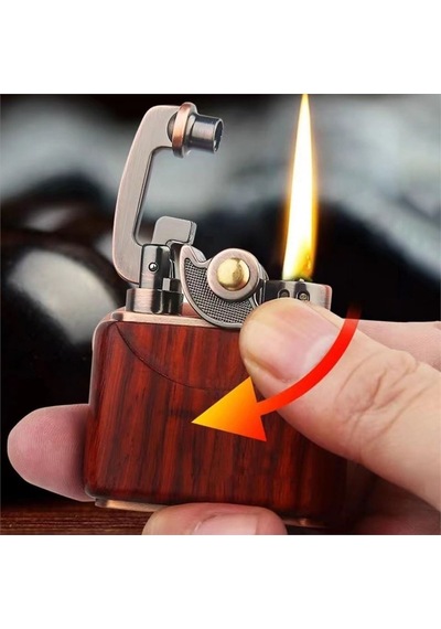 Sm-090t Vintage Benzinli Ahşap Çakmak Siyah Bronz