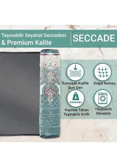 Ravabi Rug Araç İçi Ve İşyeri İçin Deri Tabanlı Namazlık, Çantalı Hediyelik Seyahat Seccadesi 70x110cm 21231020