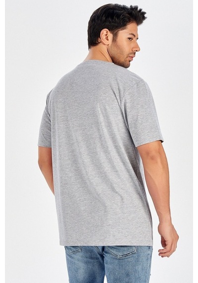 Peraluna Ön Orta Fermuarlı Düz Kesim Açık Gri Erkek T-Shirt-Gri