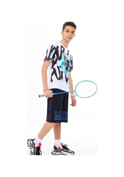 Marions Erkek Çocuk Pamuklu Geniş Kesim Baskılı T-shirt-13736-beyaz Beyaz