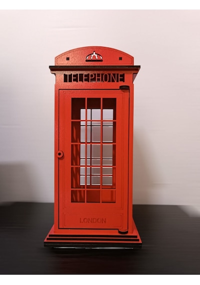 Ahşap Dekoratif Işıklı Londra Telefon Kulübesi - Mumluk, Dekoratif, Süs Londra Telefon Kulübesi