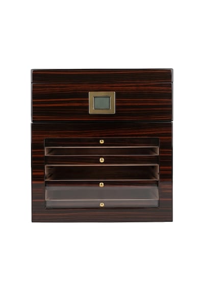 Premiumquality Vitacura 4 Çekmeceli İçi Ledli Kahverengi Sedir Humidor Puro Kutusu Tr9825