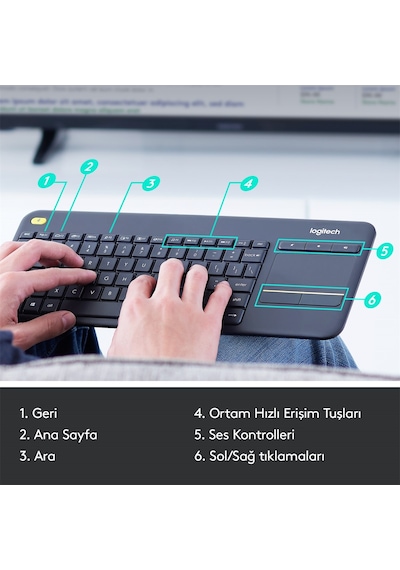 LOGITECH K400 PLUS KABLOSUZ TOUCH KLAVYE-SİYAH 920-007149