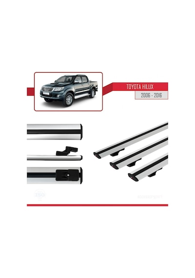 Toyota Hilux 2006-2016 Arası İle Uyumlu Basic Model Ara Atkı Tavan Barı Gri 3 Adet