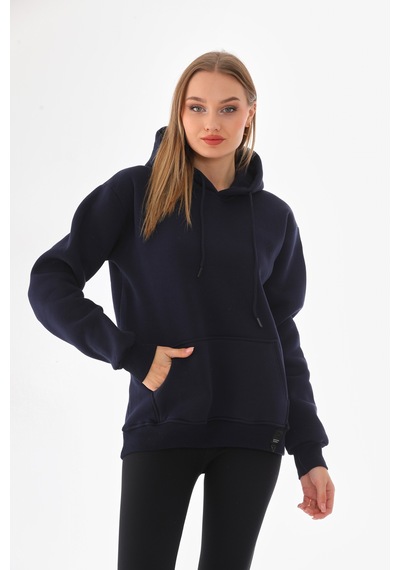 Everest Everst Kapüşonlu 3 İplik Şardonlu Cepli Sweatshirt Lacivert