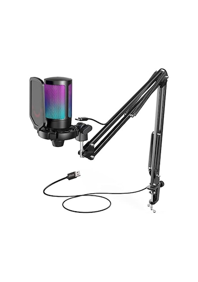Ampligame A6t Twitch - Youtuber - Gamer - Tiktok - Yayıncı Usb Mikrofon Seti Siyah