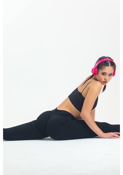 Gymhams Siyah Yüksek Bel Kalçası Büzgülü Tayt Siyah