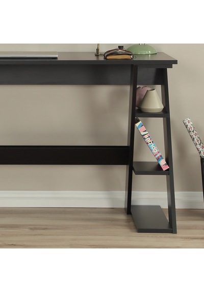 Pasific Home Lungo Raflı Çalışma Masası, Ofis Masası, 60X140 Cm, Siyah