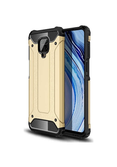 Noktaks - Redmi Note 9 Pro Uyumlu - Kılıf Çift Katman Zırh Tank Crash Military Kapak - Gold Gold
