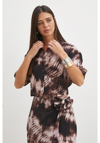 Uterpe Brown Mocha Tie Dye Cropped Shirt Bej