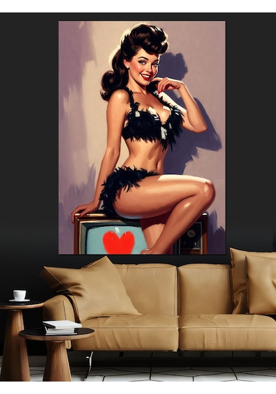 Çilekli Seksi Pin-up Kız Dekoratif Kanvas - Mdf Ahşap Tablo