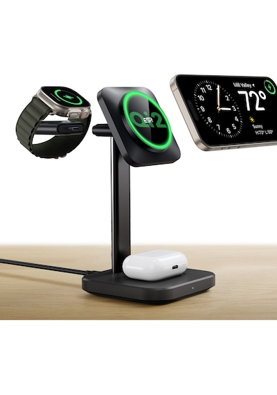 Halolock 3 İn 1 iPhone + Apple AirPods Uyumlu Watch Magsafe Şarj Standı Siyah Mfm Lisans