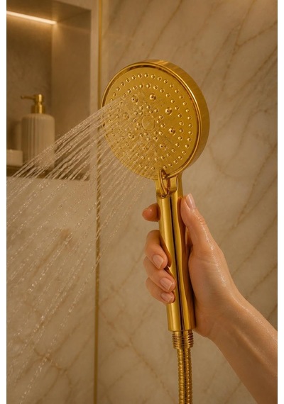 5 Modlu El Duş Başlığı, Banyo Ve Günlük Duş Kullanımı İçin Çok Fonksiyonlu El Tipi Duş Başlığı, Altın Renk