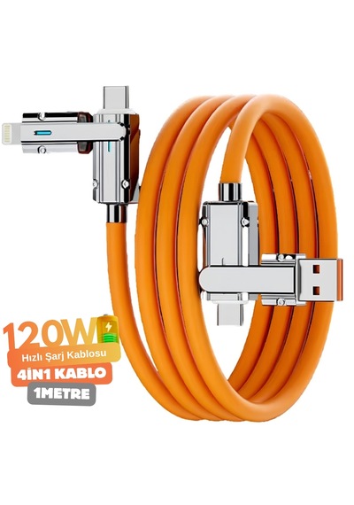 6019 Usb Type C Lightning 4 İn 1 Hızlı Şarj Data Kablosu Çevirici Dönüştürücü Adaptör 120w 1m
