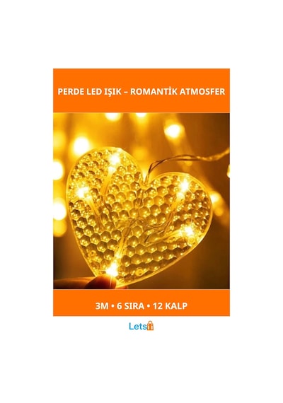 Kalp Perde Led Işık 3m 6 Sıra 12 Adet Gün Işığı 1 Adet