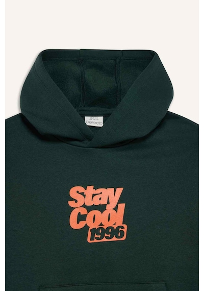 Defacto Kapüşonlu Baskılı İçi Yumuşak Tüylü Sweatshirt Erkek Çocuk E9596A825AU Yeşil