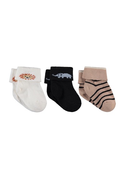 Civil Baby Kıvrık Üst Desenli 3'lü 6- Bebek Erkek Çorap Set - Standart