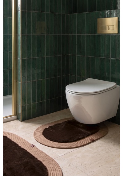 Banyo Paspası Takımı 60x100+40x60 Cm Düz Acı Kahve & Camel