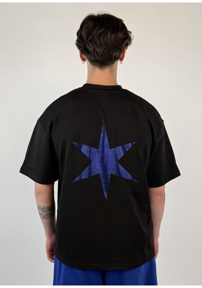 Zaee 2m Motive Taşlı Oversize T-shirt Mavi