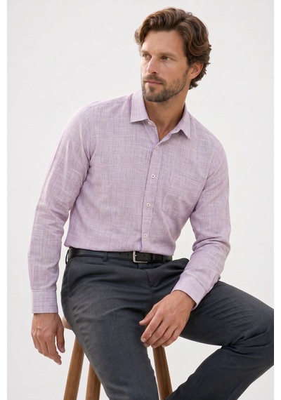Tudors Erkek Regular Fit Klasik Kesim Oversize %100 Pamuk Keten Doku Bordo Gömlek-42664