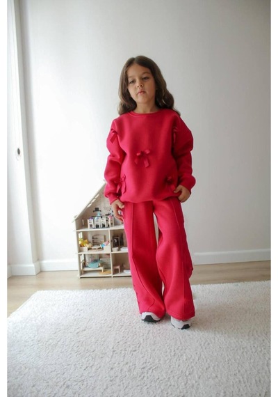 Jeliboomkidswear Kız Çoçuk Kurdele Detaylı 2 Li Takım Fuşya