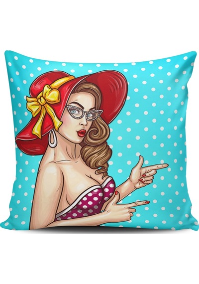Kırlent Dünyası Pop Art Kızı Dijital Baskılı Kırlent Kılıfı (387095577)