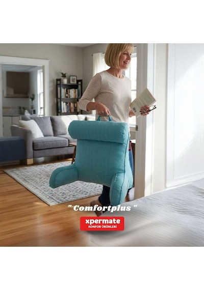 Xpermate TV Yastığı Kollu Okuma Yastığı Sırt Destek Yastığı Yatakta Oturma Kitap Okuma Yastığı Mavi
