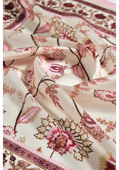 Akswsuar Floral Desenli Fular 70 70 Pembe
