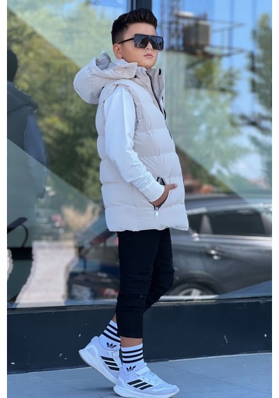 Pina Kids Erkek Çocuk Çıtçıt Kapüşonlu Nova Kumaş Şişme Yelek Ylk3026 Bej
