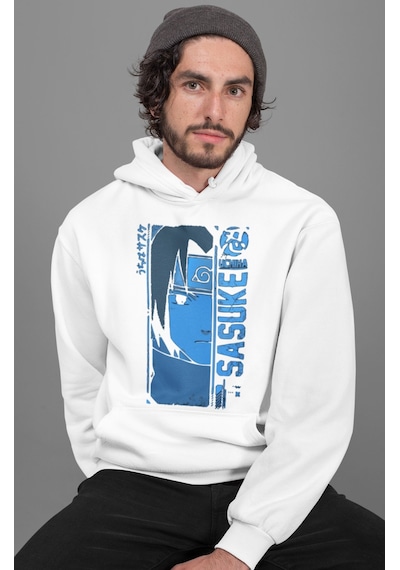 Sevbano Sasuke Uchiha Baskılı Unisex Oversize Naruto Anime Hoodie beyaz