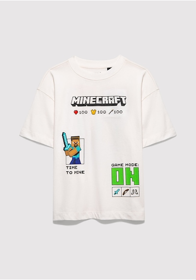 Mavi - Minecraft Baskılı Ekru Tişört 6610479-70057