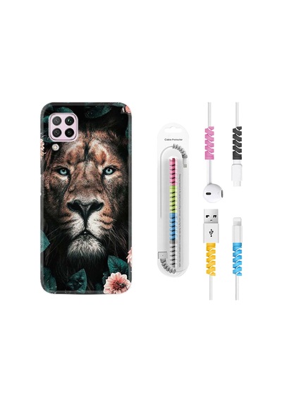 Huawei P40 Lite Kılıf Kablo Koruyuculu Leon Flowers 1307