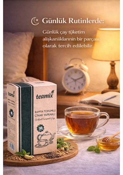 Bamya Tohumlu Çınar Yapraklı Bitkisel Karışımlı Çay 60 Gr 30 Süzen Poset