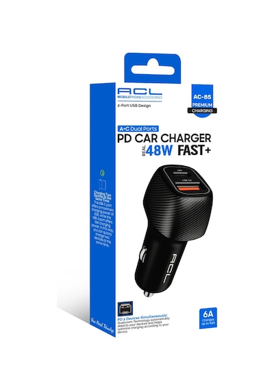 Ac-85 48w Hızlı Araç Şarj Cihazı Pd 30w + Qc 3.0 18w Çift Portlu Metal Başlıklı Şarj Başlığı