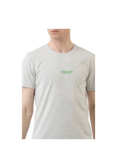 United Colors Of Benetton Erkek Yazı Baskılı T-shirt GRI MELANJ