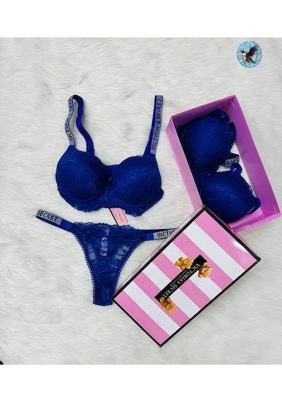 Victoria's Secret Victoria"s Secret Pusch Up Set Alt Üst Dolgulu Sütyen Ve Külot Takım 2"li Set Mavi