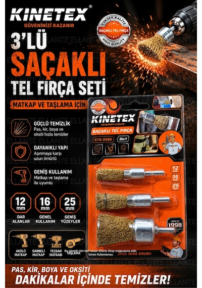 Tel Fırça Seti 3'lü Matkap Uyumlu Tel Fırça Aparatı 12mm 16mm 25mm Pas Boya Oksit Kaynak Temizleme F