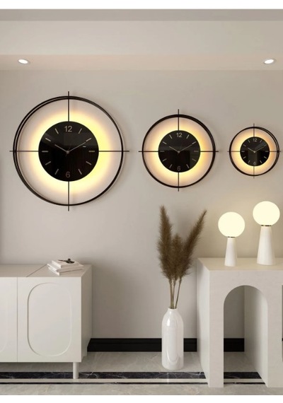 MetaQuartz Aksesuar (XXL-65*65 cm)Siyah DELUXE Siyah Göbek -LEDLİ Modern Saat