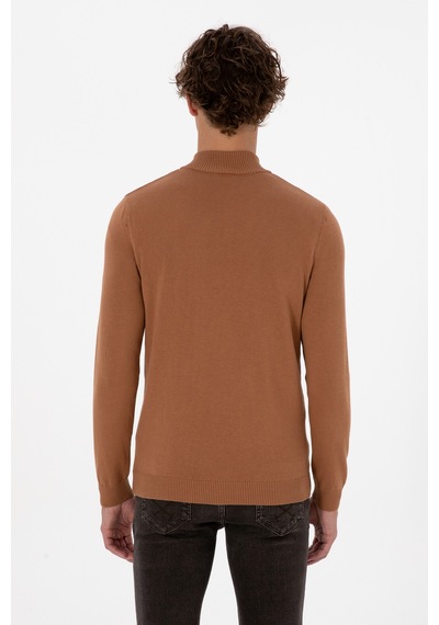 U.S. Polo Assn. Erkek Slim Fit Yarım Fermuarlı Camel Basic Kazak 50313695-VR233