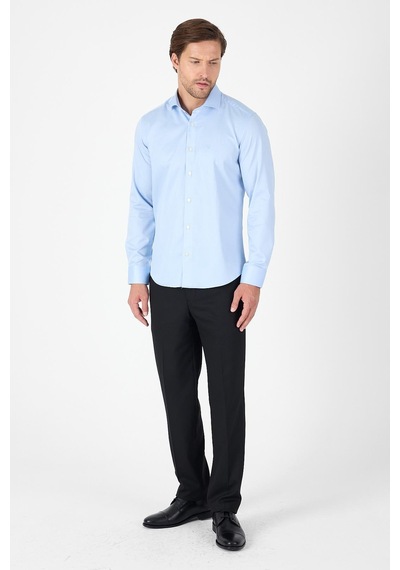 İmza Koyu Mavi Uzun Kol Yarım İtalyan Yaka Cepsiz Non Iron Slim Fit Pamuklu Gömlek 1004250267 Koyu Mavi