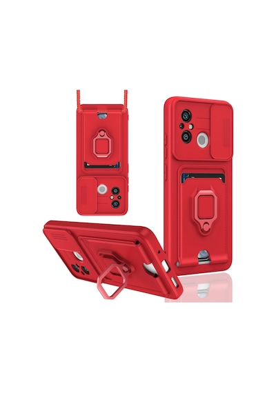 Ilkeshop Newface Xiaomi Redmi 12c Kılıf Zuma Kartvizitli Yüzüklü Silikon - Kırmızı