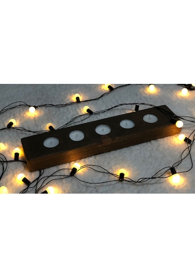 Ahşap Mumluk,40 cm 5 li Dekoratif Kütük Mumluk