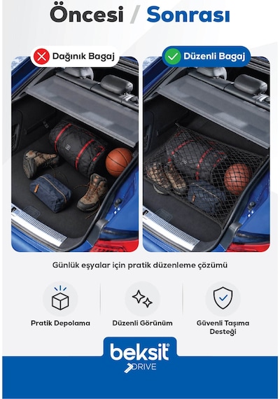Drıve- Mercedes, Audi, Opel Model Özel Renkli Tasarım Bagaj Sabitleme Filesi 40x60 Cm Almanya