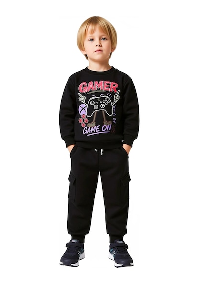 Frm Erkek Çocuk Oyunseverler İçin Bisiklet Yaka Sweatshirt Ve Kargo C Siyah